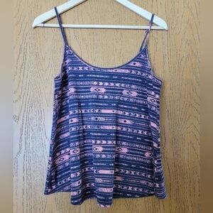 Maurices navy blue & hot pink tribal print barely crop spaghetti strap cami M